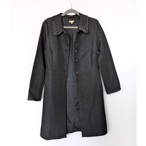 Jill Michelle Black Jacquard Floral‎ Red Polka Dot Ruffle Collar Coat Womens 10